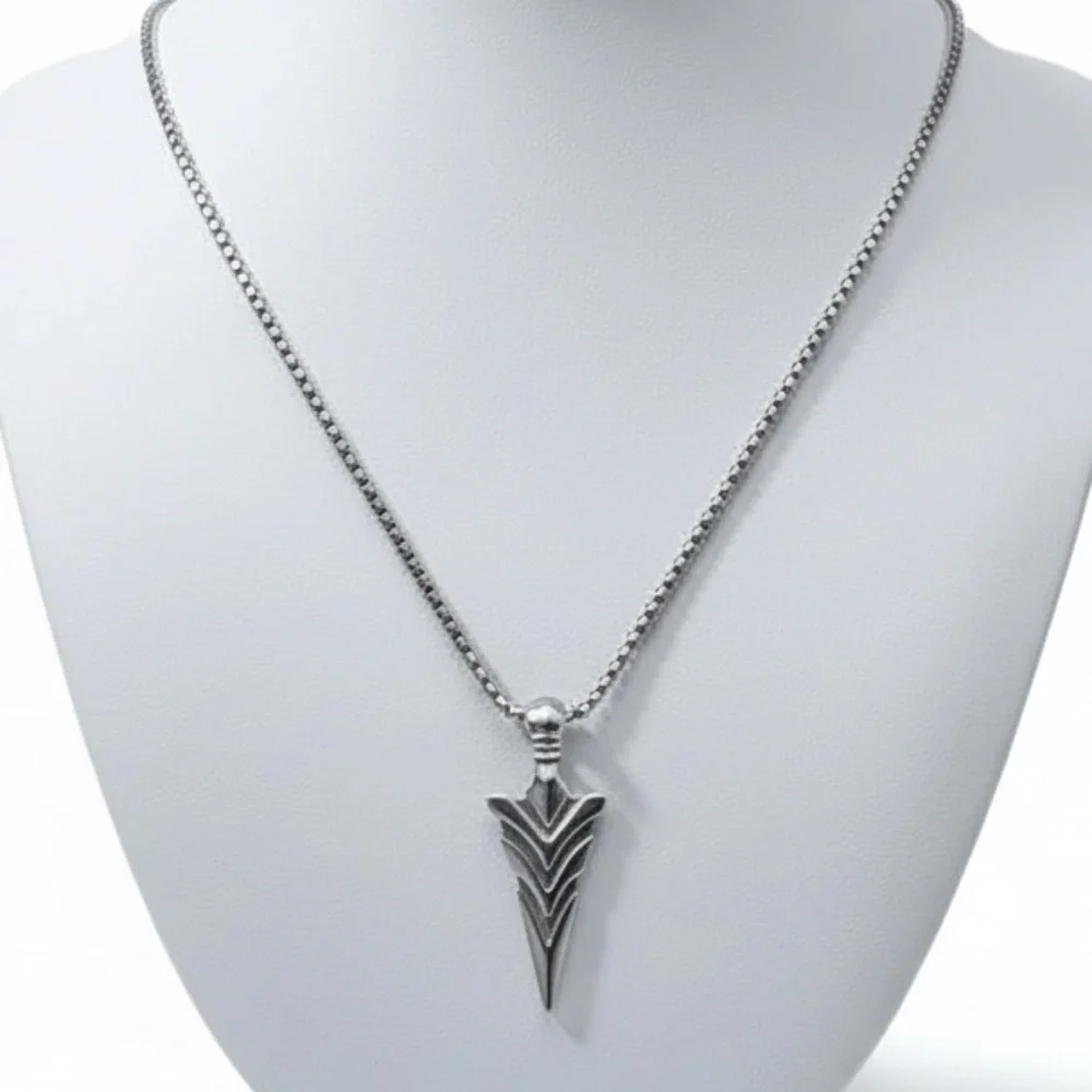 Mens Stainless Steel Arrow Head Pendant Necklace‎